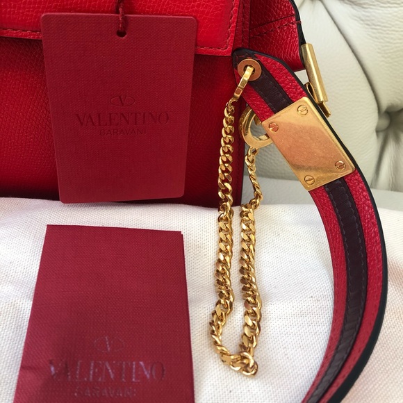 New Valentino VSLING Lipstick Red Leather Bag Satchel Medium Rockstud Perfect - Picture 3 of 16
